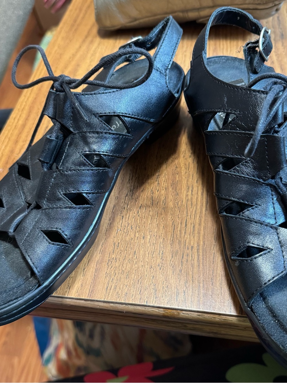 Black ladies Leather Lace-Up Gladiator Sandals